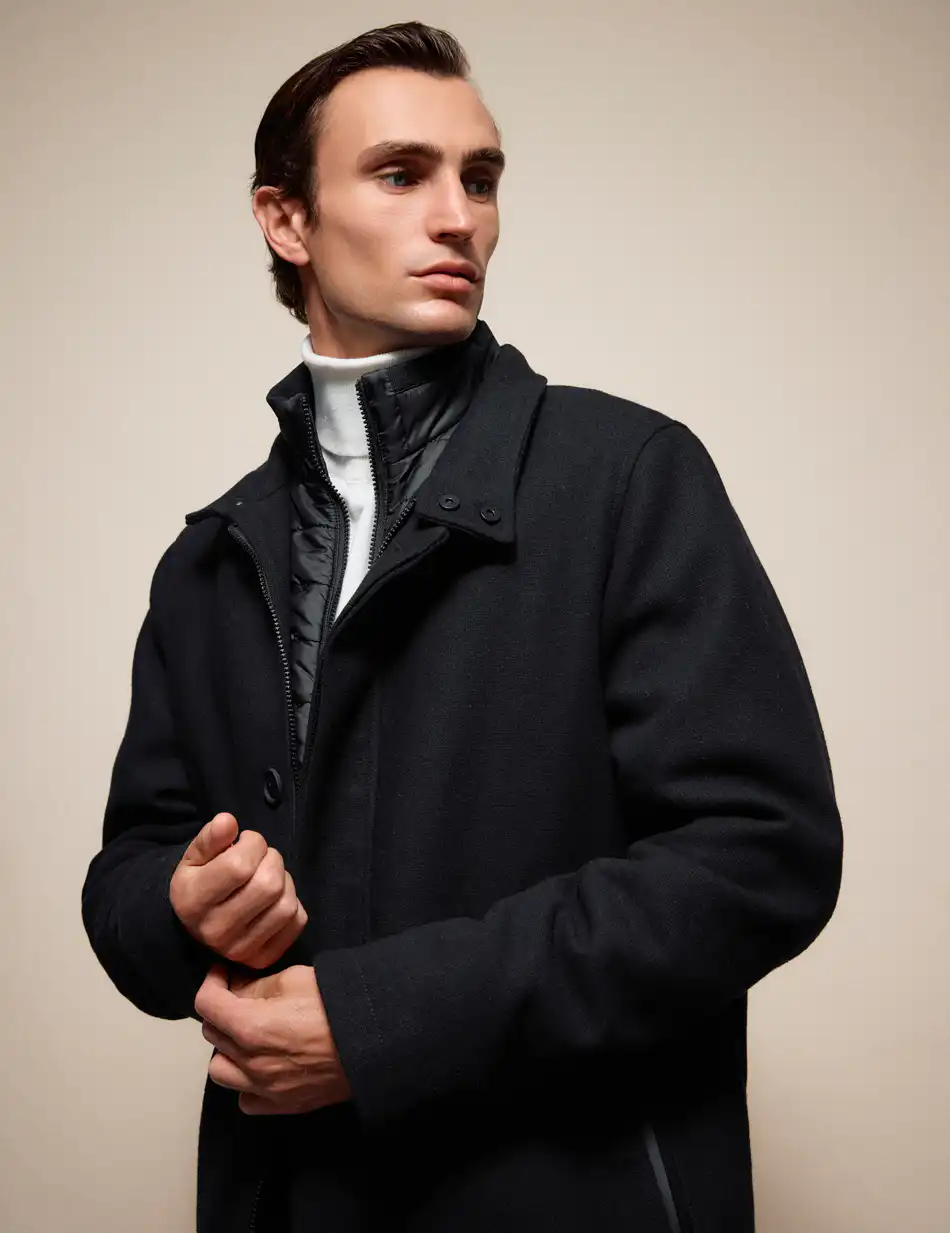 Splendid Ανδρικό demi παλτό με γιακά 54-201-106 BLACK