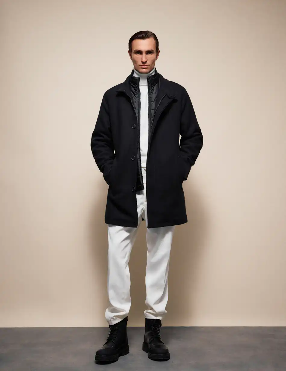 Splendid Ανδρικό demi παλτό με γιακά 54-201-106 BLACK