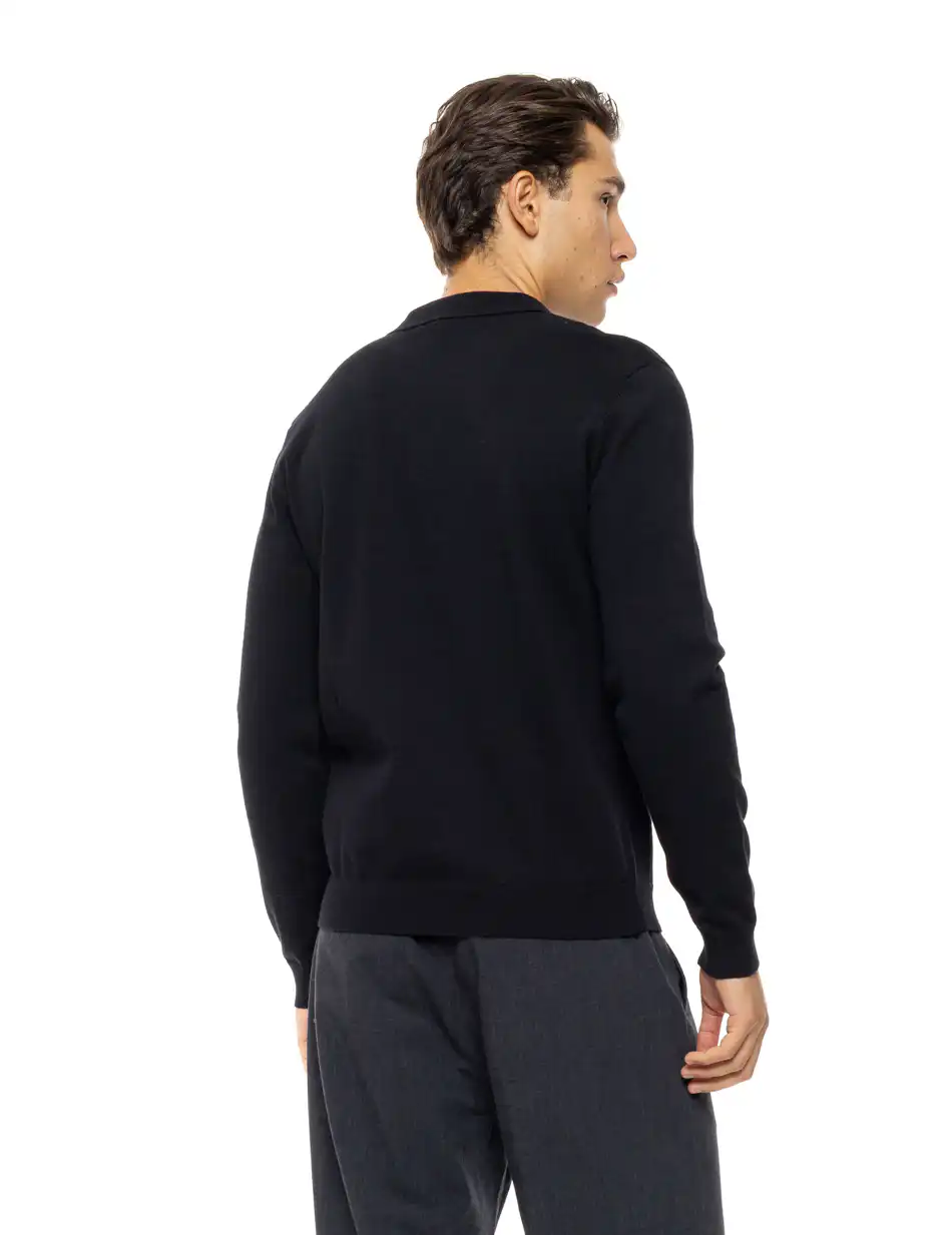 Biston Ανδρική πλεκτή μπλούζα με γιακά και κουμπιά 54-206-009 BLACK