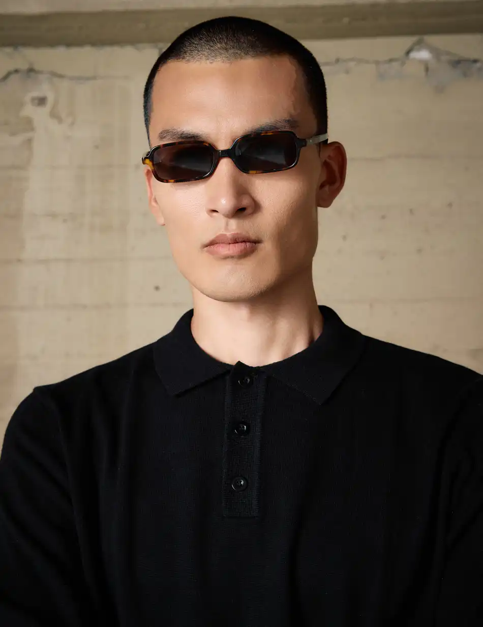 Biston Ανδρική πλεκτή μπλούζα με γιακά και κουμπιά 54-206-009 BLACK