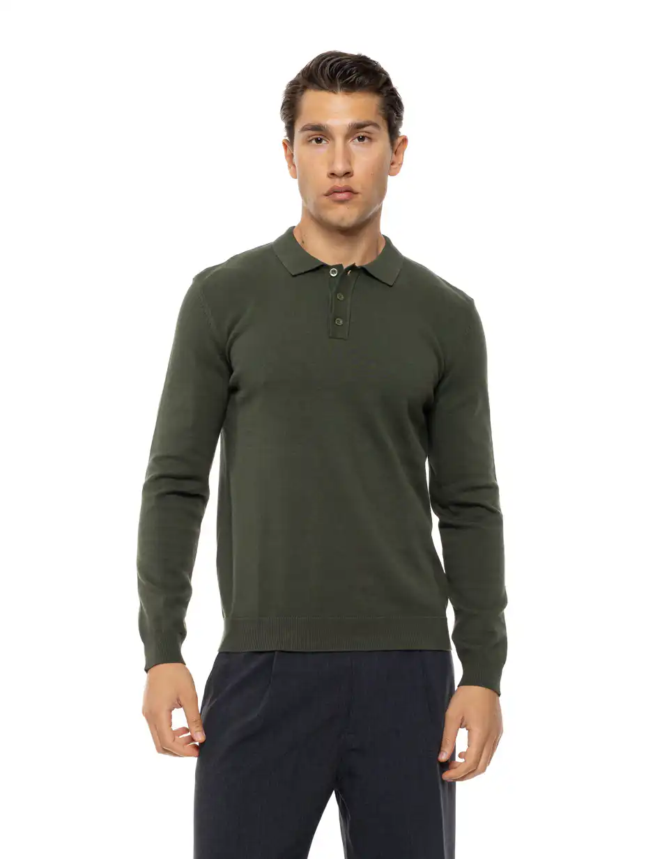 Biston Ανδρική πλεκτή μπλούζα με γιακά και κουμπιά 54-206-009 DK GREEN