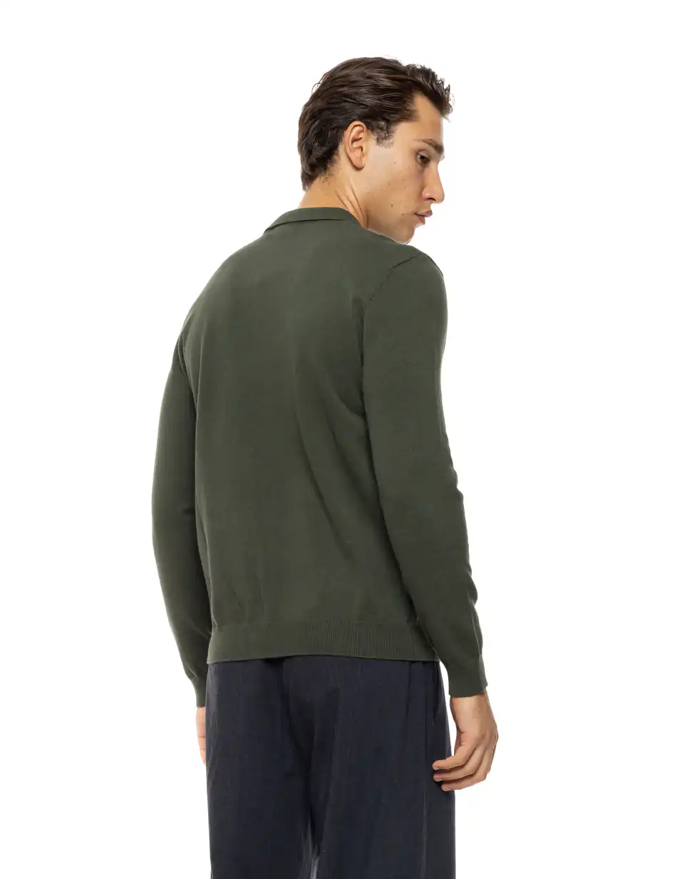 Biston Ανδρική πλεκτή μπλούζα με γιακά και κουμπιά 54-206-009 DK GREEN