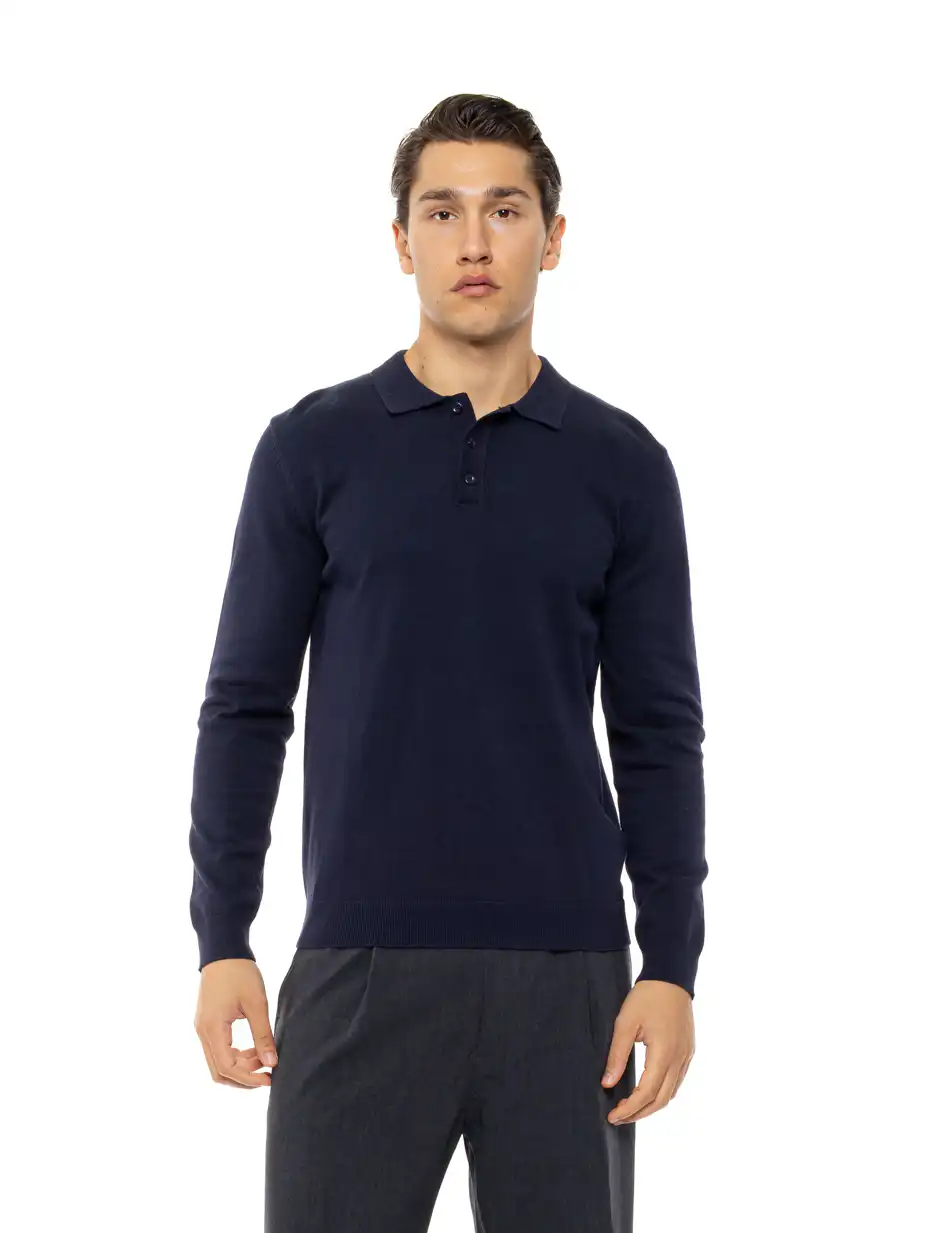 Biston Ανδρική πλεκτή μπλούζα με γιακά και κουμπιά 54-206-009 NAVY