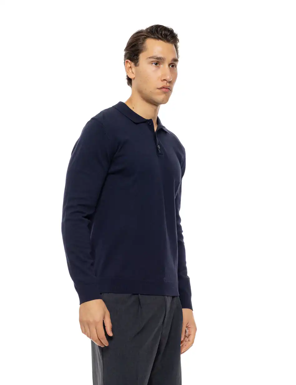 Biston Ανδρική πλεκτή μπλούζα με γιακά και κουμπιά 54-206-009 NAVY