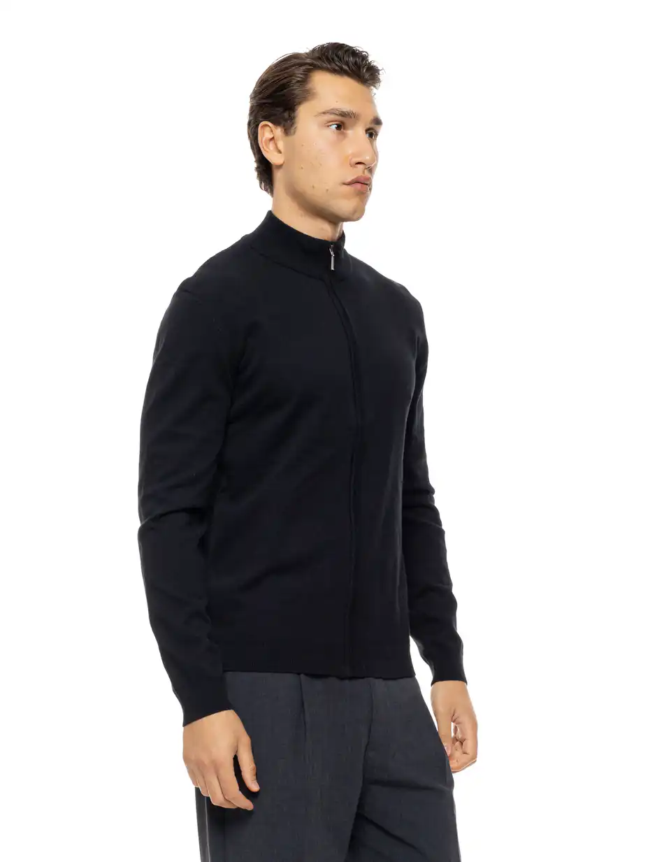Biston Ανδρική πλεκτή ζακέτα με  όρθιο λαιμό και φερμουάρ 54-206-010 BLACK
