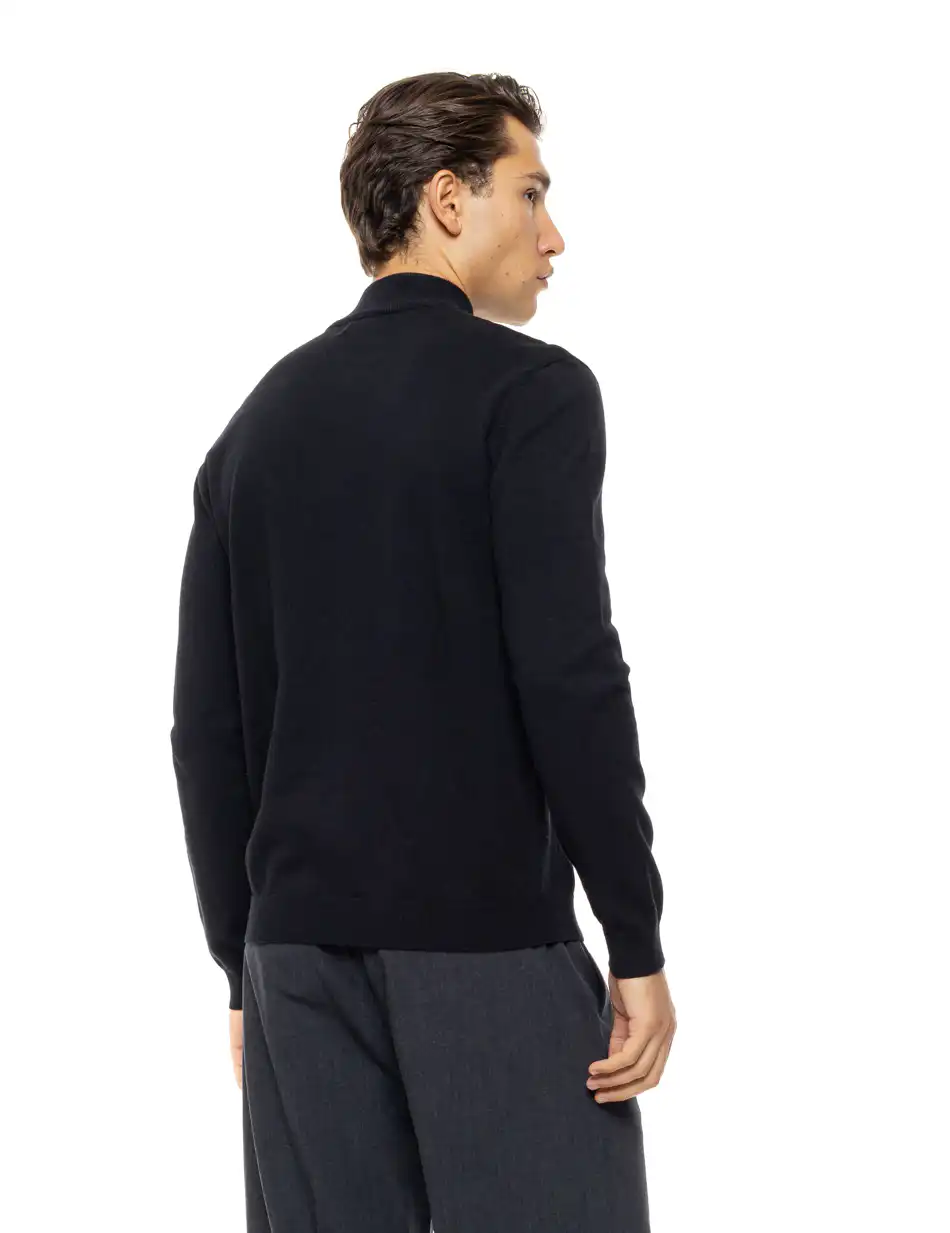 Biston Ανδρική πλεκτή ζακέτα με όρθιο λαιμό και φερμουάρ 54-206-010 BLACK