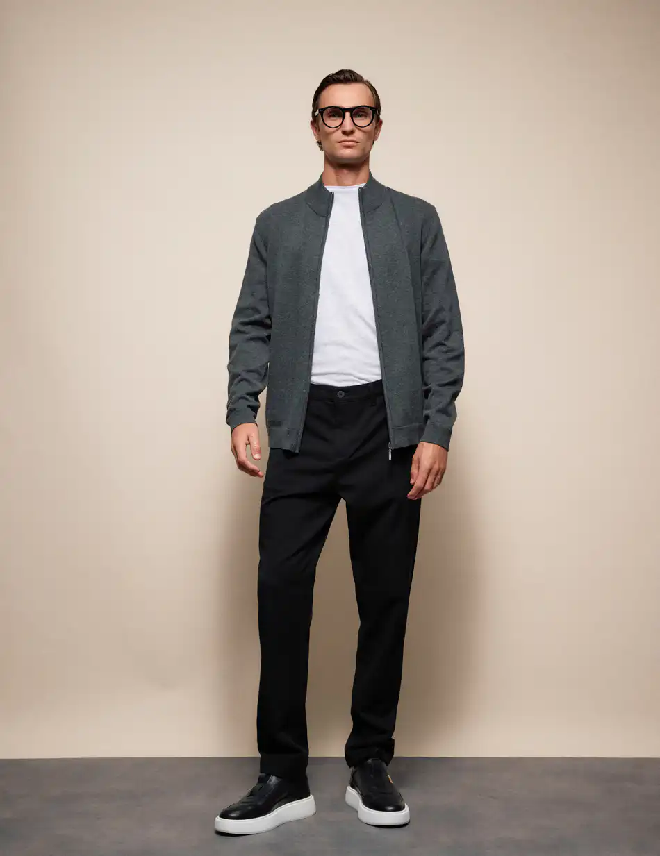 Biston Ανδρική πλεκτή ζακέτα με όρθιο λαιμό και φερμουάρ 54-206-010 DK GREY