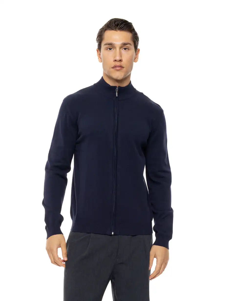 Biston Ανδρική πλεκτή ζακέτα με  όρθιο λαιμό και φερμουάρ 54-206-010 NAVY