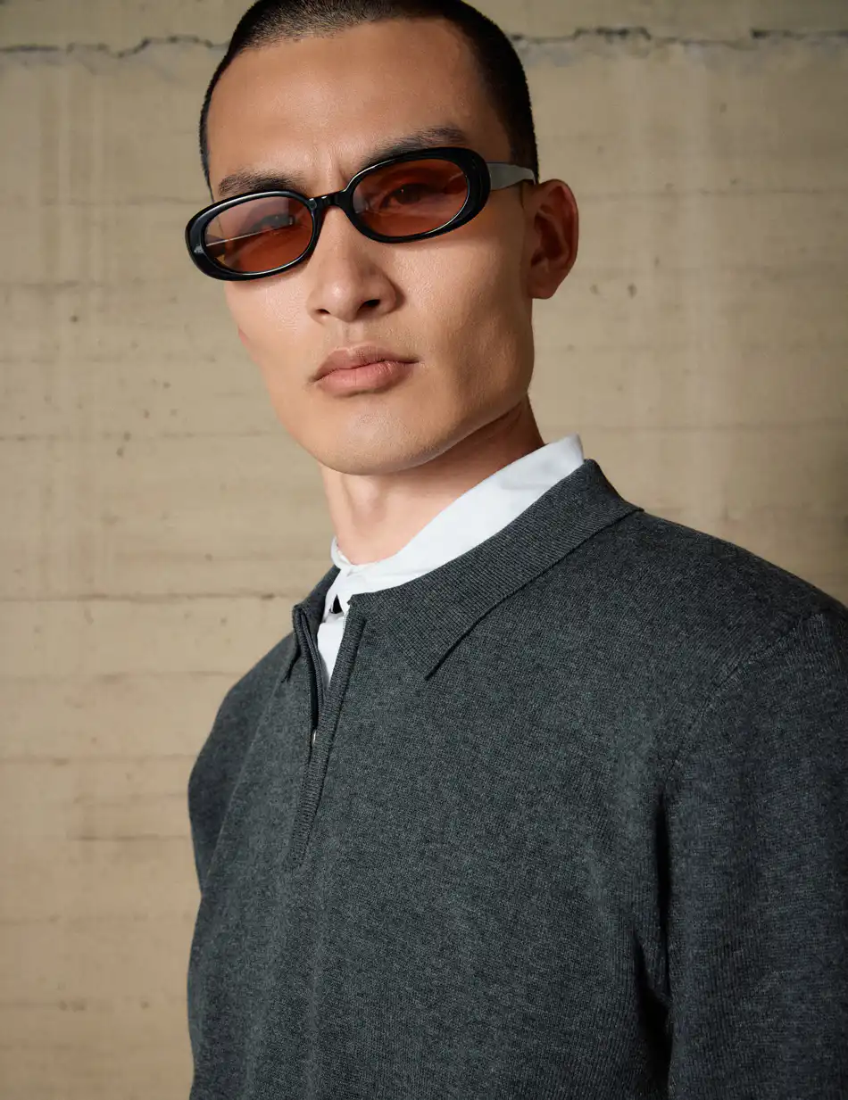 Biston Ανδρική πλεκτή μπλούζα με γιακά και φερμουάρ 54-206-012 DK GREY