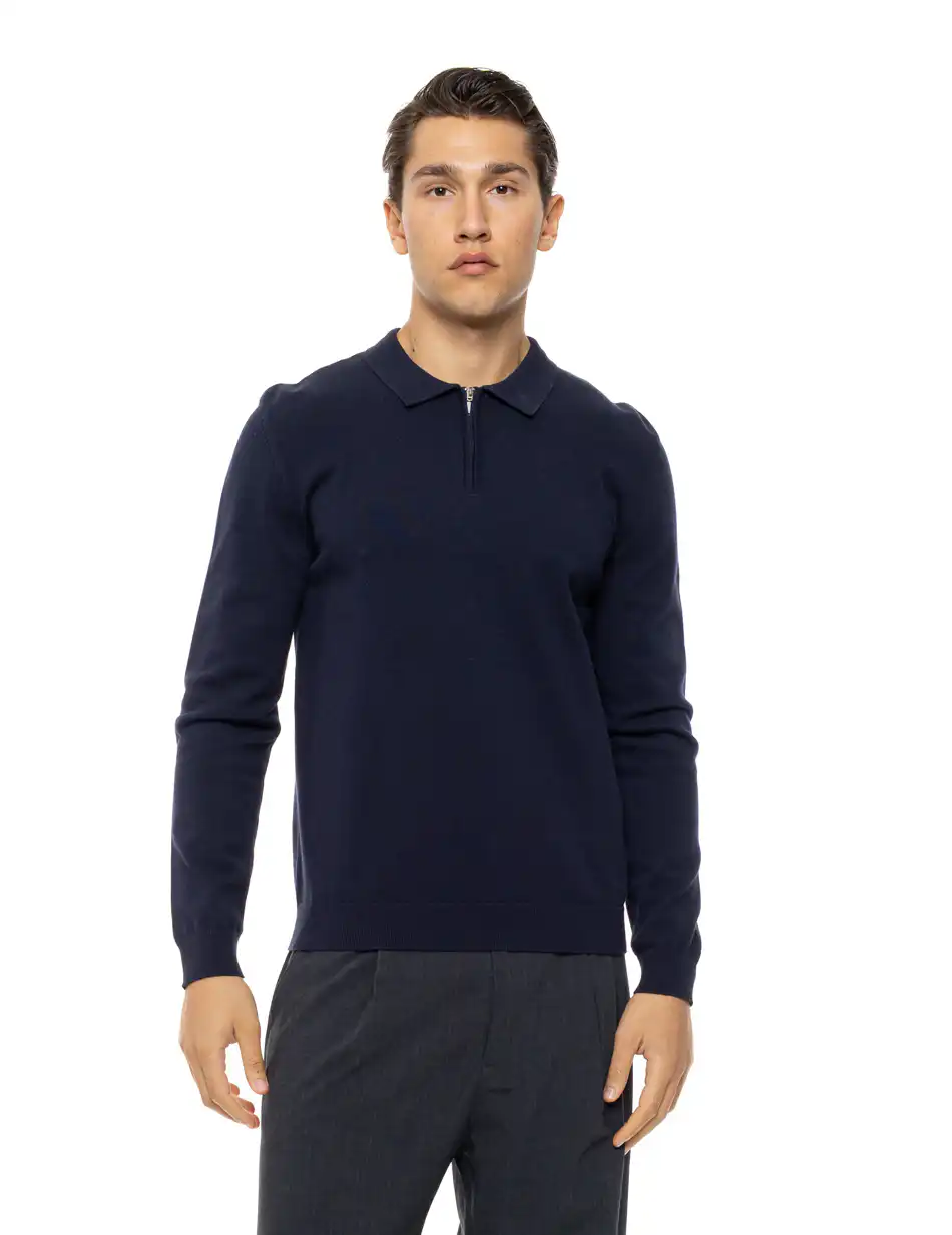 Biston Ανδρική πλεκτή μπλούζα με γιακά και φερμουάρ 54-206-012 NAVY