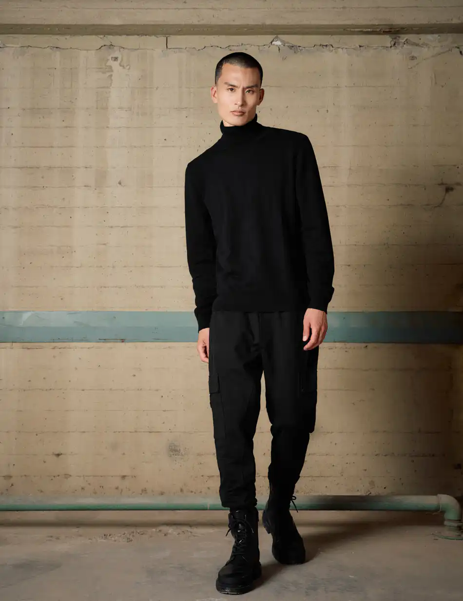 Biston Ανδρική πλεκτή μπλούζα ζιβάγκο 54-206-013 BLACK