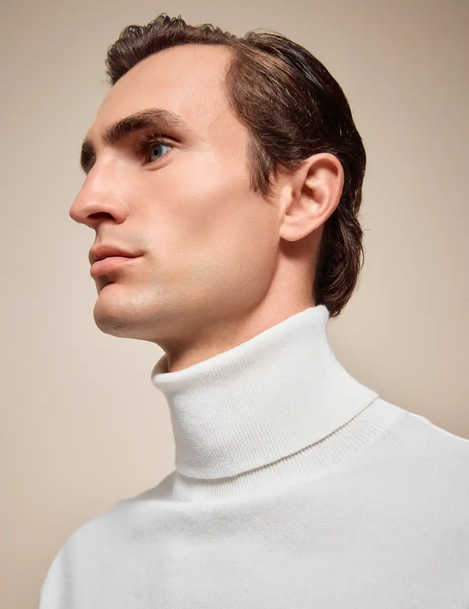 Biston Ανδρική πλεκτή μπλούζα ζιβάγκο 54-206-013 WHITE