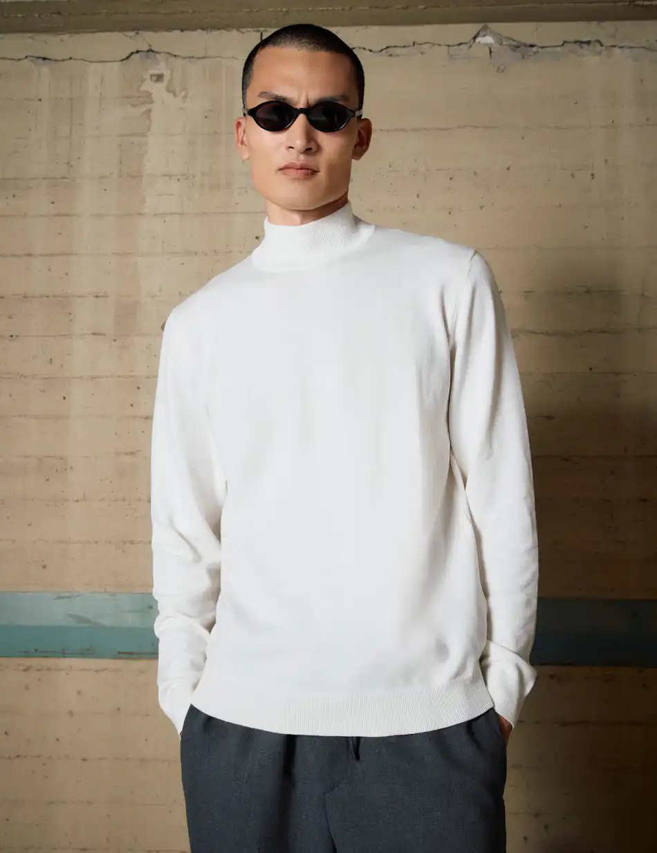 Biston Ανδρική πλεκτή μπλούζα ζιβάγκο 54-206-014 WHITE