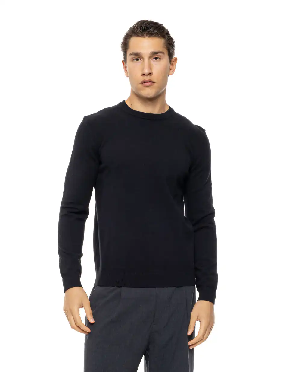 Biston Ανδρική πλεκτή μπλούζα με στρόγγυλο λαιμό 54-206-015 BLACK