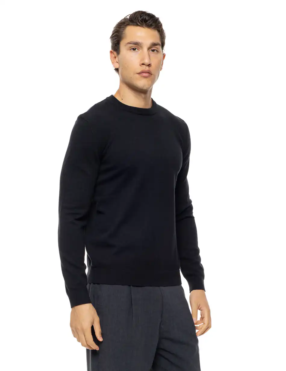 Biston Ανδρική πλεκτή μπλούζα με στρόγγυλο λαιμό 54-206-015 BLACK