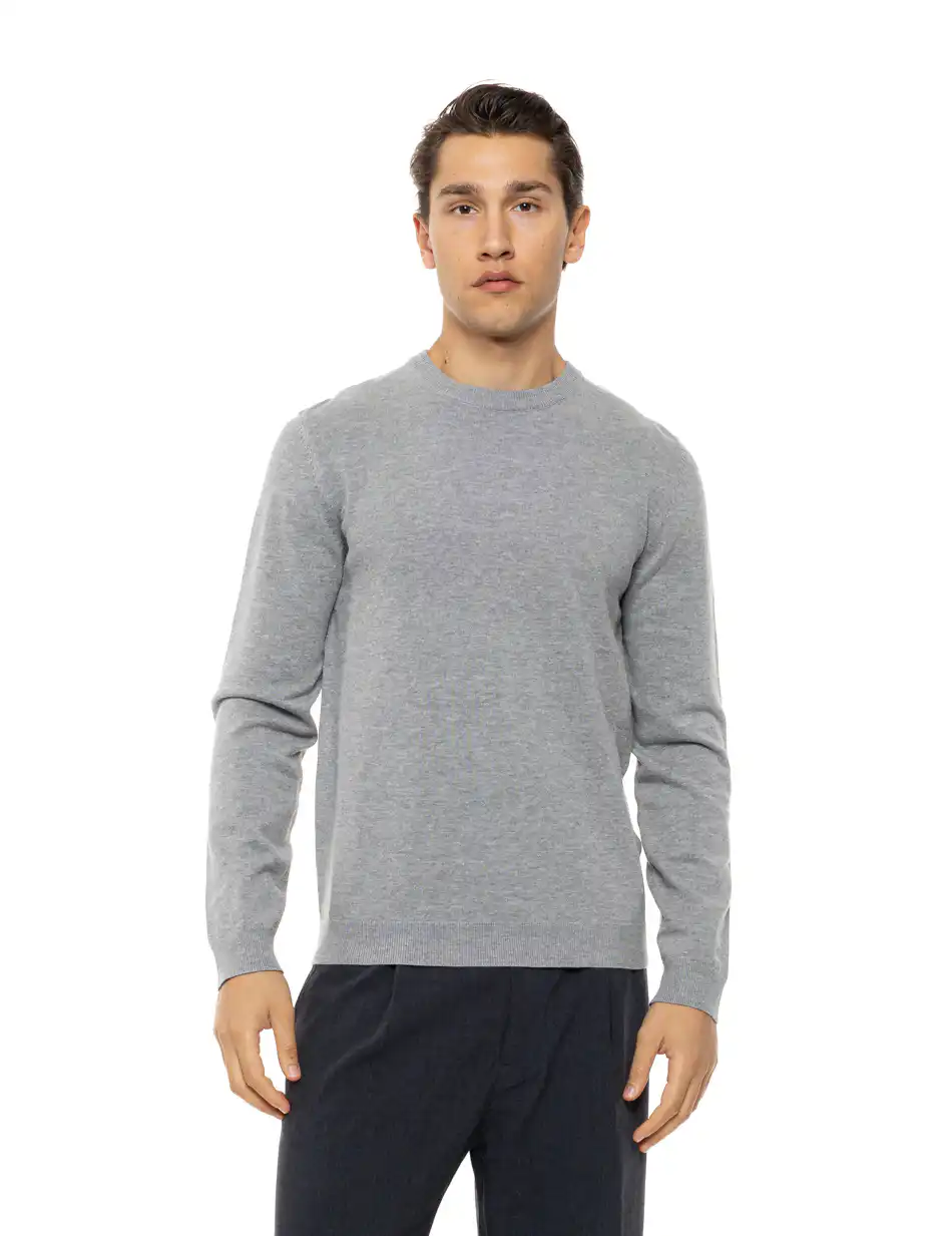 Biston Ανδρική πλεκτή μπλούζα με στρόγγυλο λαιμό 54-206-015 GREY