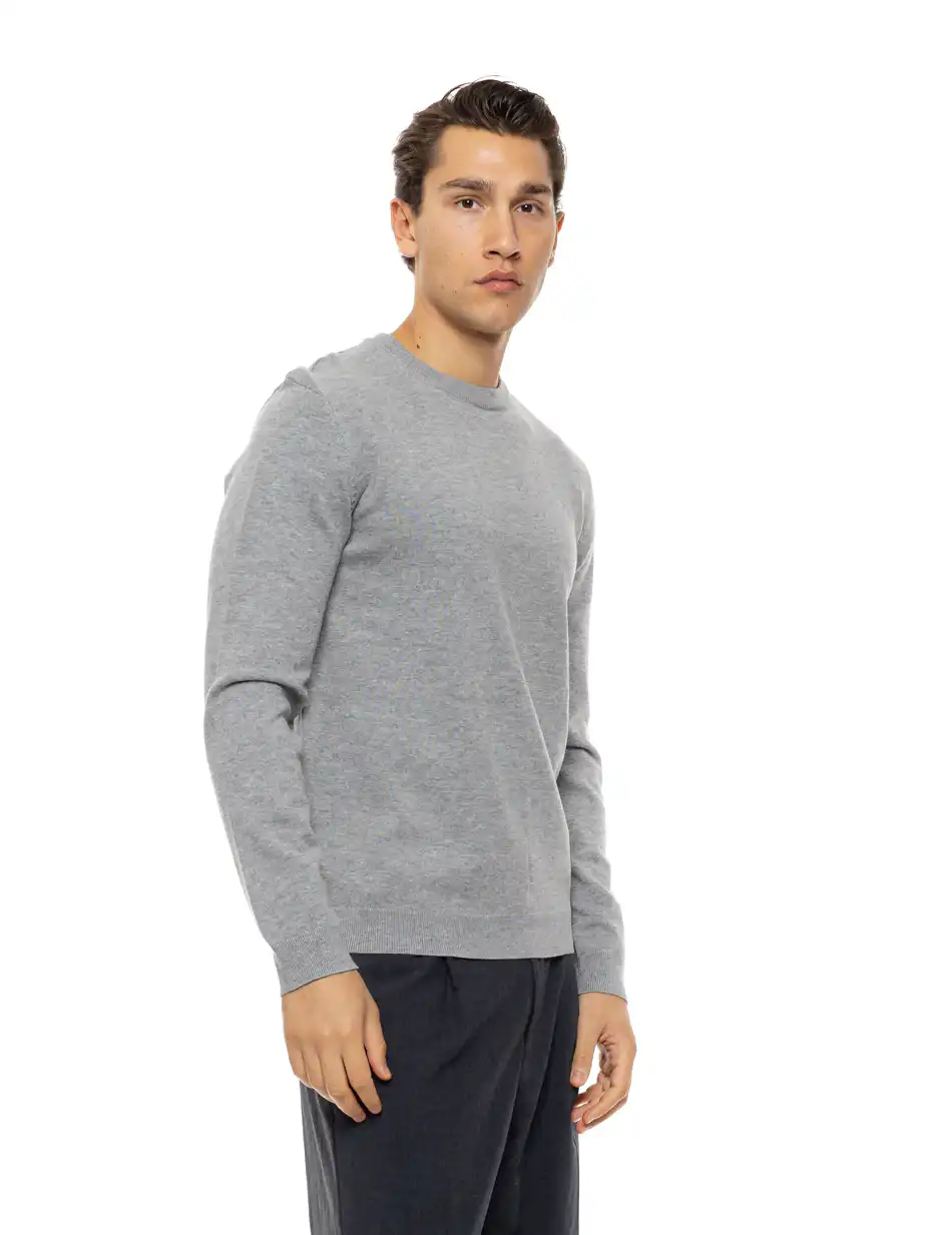 Biston Ανδρική πλεκτή μπλούζα με στρόγγυλο λαιμό 54-206-015 GREY