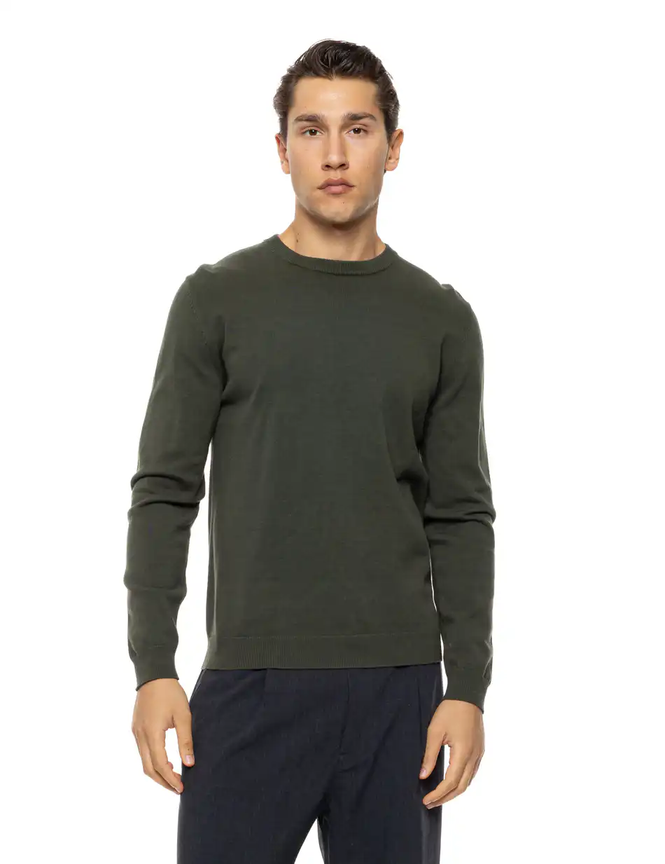 Biston Ανδρική πλεκτή μπλούζα με στρόγγυλο λαιμό 54-206-015 DK GREEN