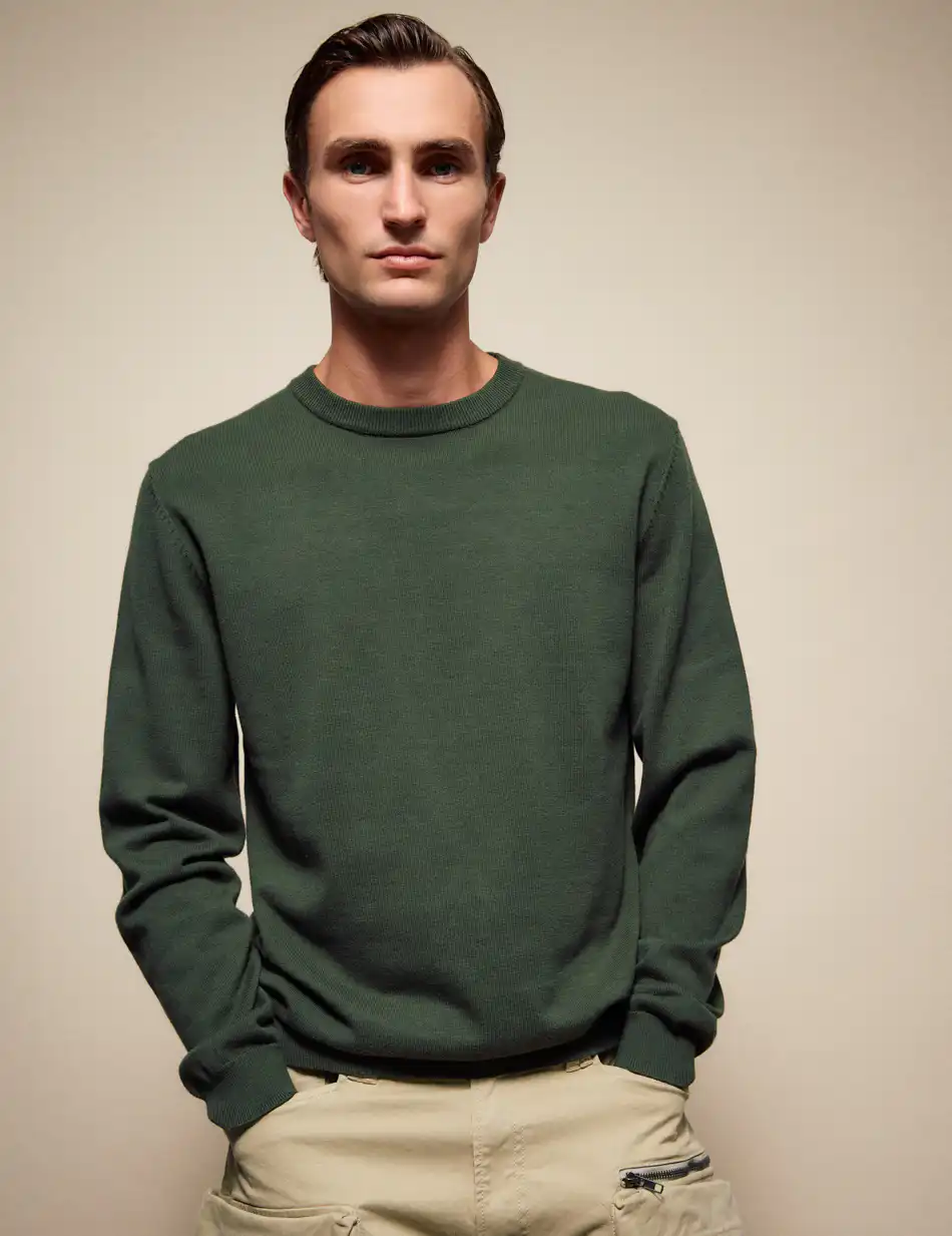 Biston Ανδρική πλεκτή μπλούζα με στρόγγυλο λαιμό 54-206-015 DK GREEN
