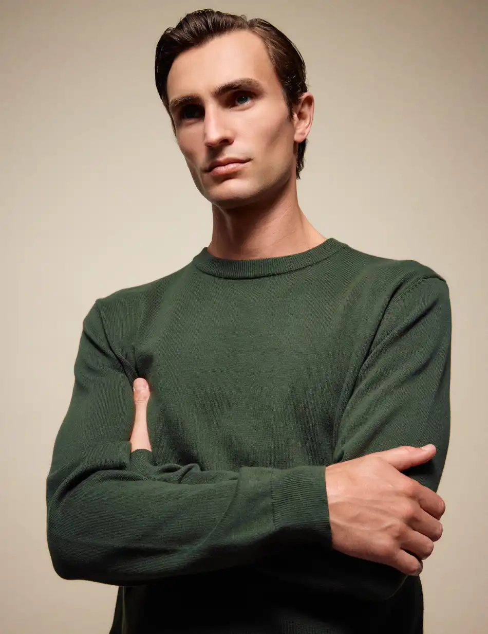 Biston Ανδρική πλεκτή μπλούζα με στρόγγυλο λαιμό 54-206-015 DK GREEN