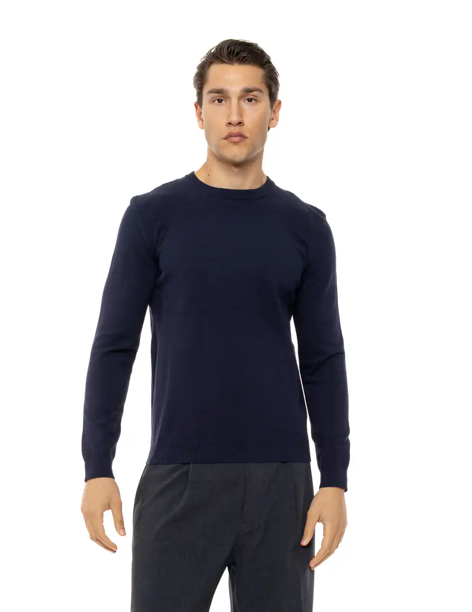 Biston Ανδρική πλεκτή μπλούζα με στρόγγυλο λαιμό 54-206-015 NAVY