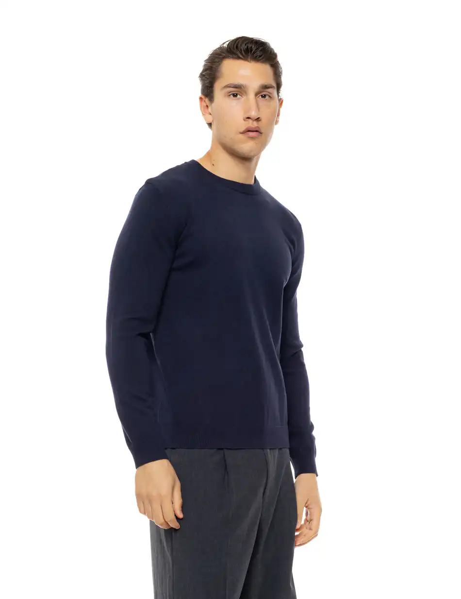 Biston Ανδρική πλεκτή μπλούζα με στρόγγυλο λαιμό 54-206-015 NAVY