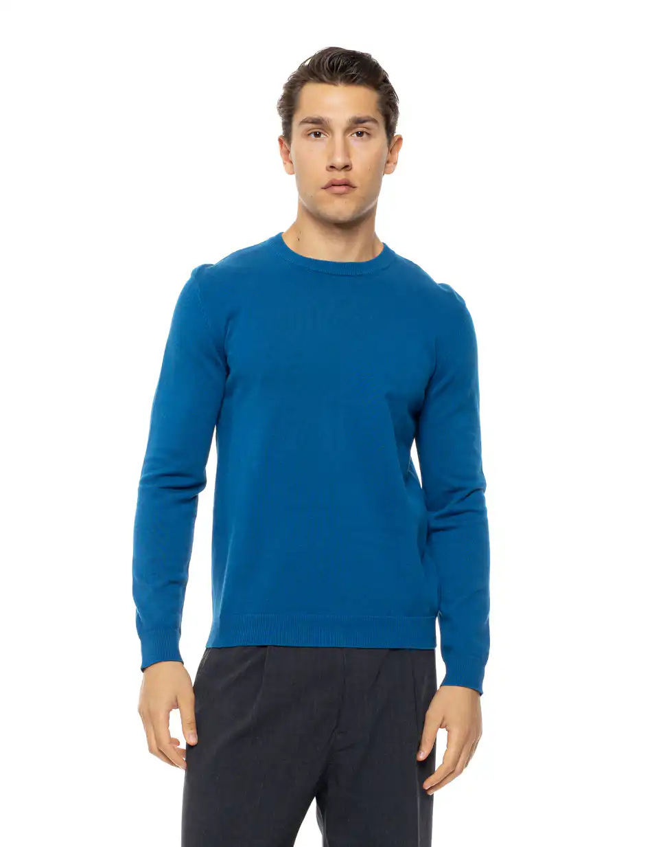 Biston Ανδρική πλεκτή μπλούζα με στρόγγυλο λαιμό 54-206-015 PETROL
