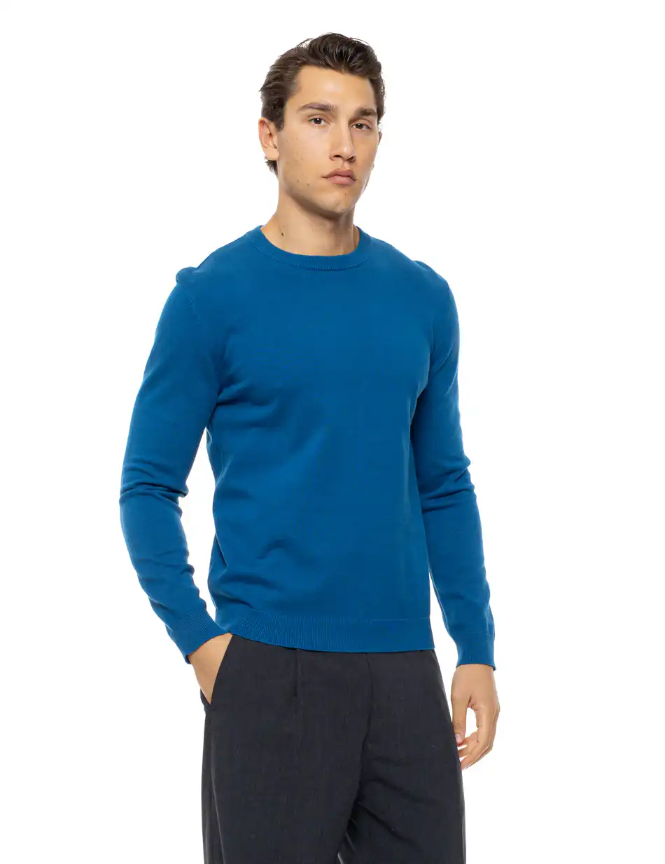 Biston Ανδρική πλεκτή μπλούζα με στρόγγυλο λαιμό 54-206-015 PETROL