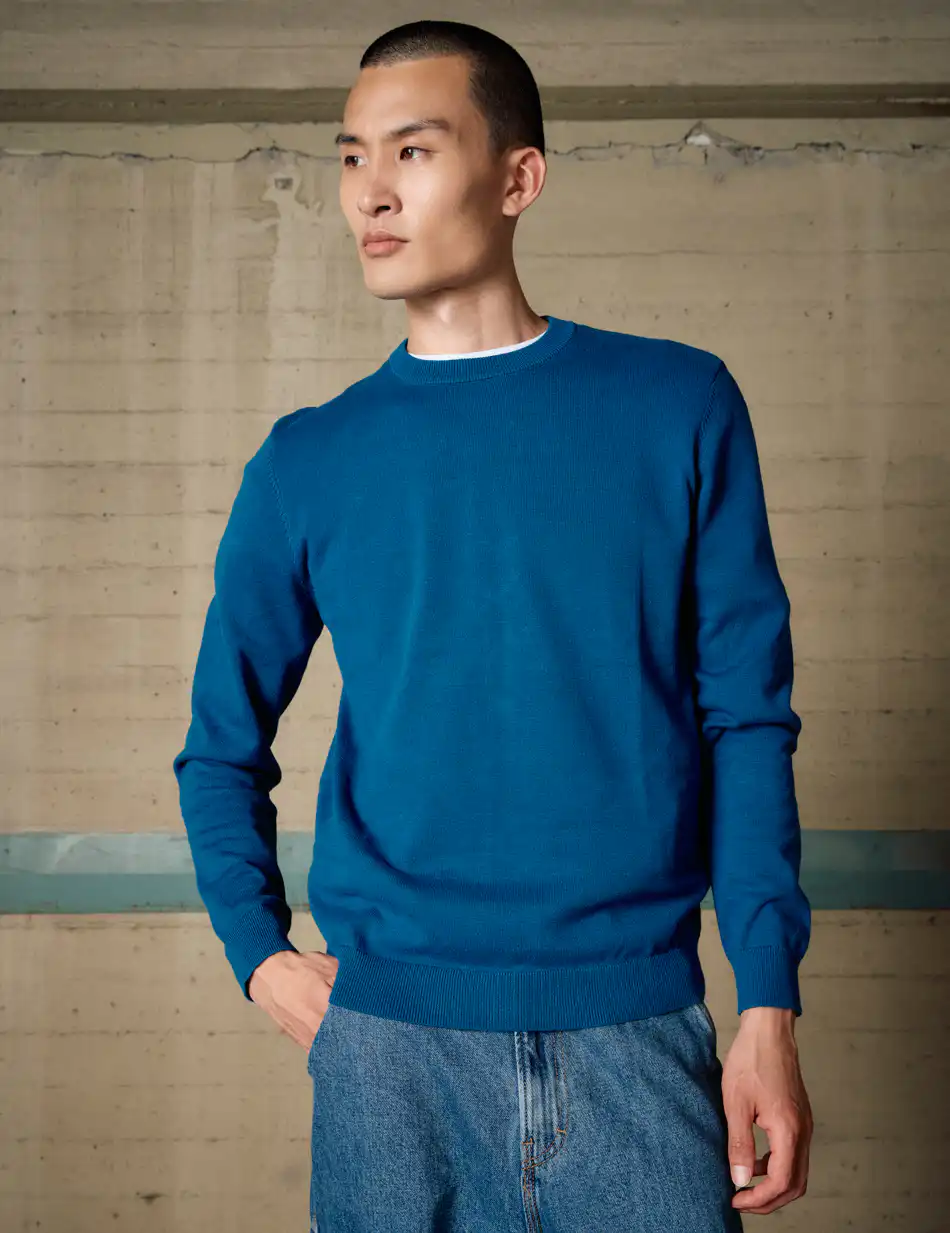 Biston Ανδρική πλεκτή μπλούζα με στρόγγυλο λαιμό 54-206-015 PETROL