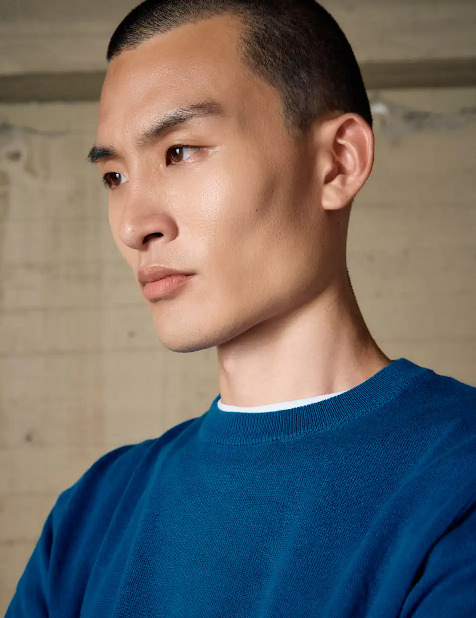 Biston Ανδρική πλεκτή μπλούζα με στρόγγυλο λαιμό 54-206-015 PETROL