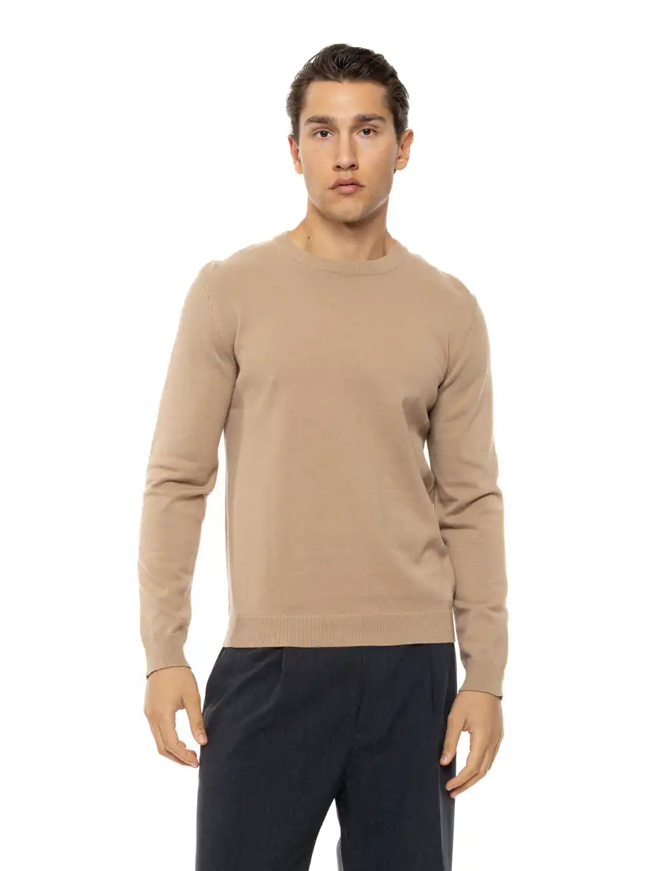 Biston Ανδρική πλεκτή μπλούζα με στρόγγυλο λαιμό 54-206-015 BEIGE