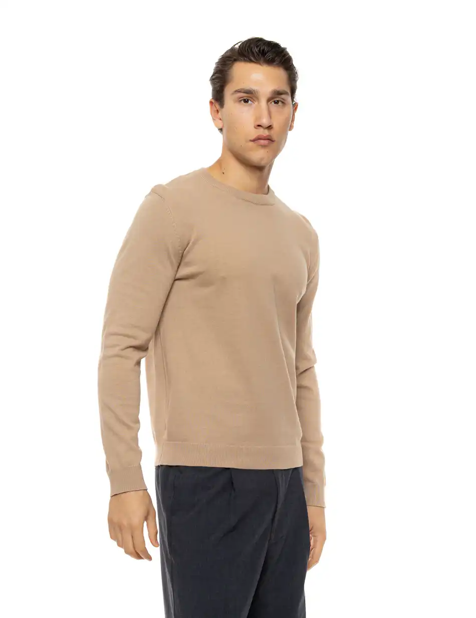 Biston Ανδρική πλεκτή μπλούζα με στρόγγυλο λαιμό 54-206-015 BEIGE