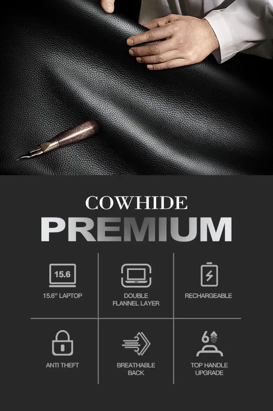 Δερμάτινο Σακίδιο πλάτης Αντικλεπτικό 24L Laptop 15,6” Bopai 61-120761 μαύρο