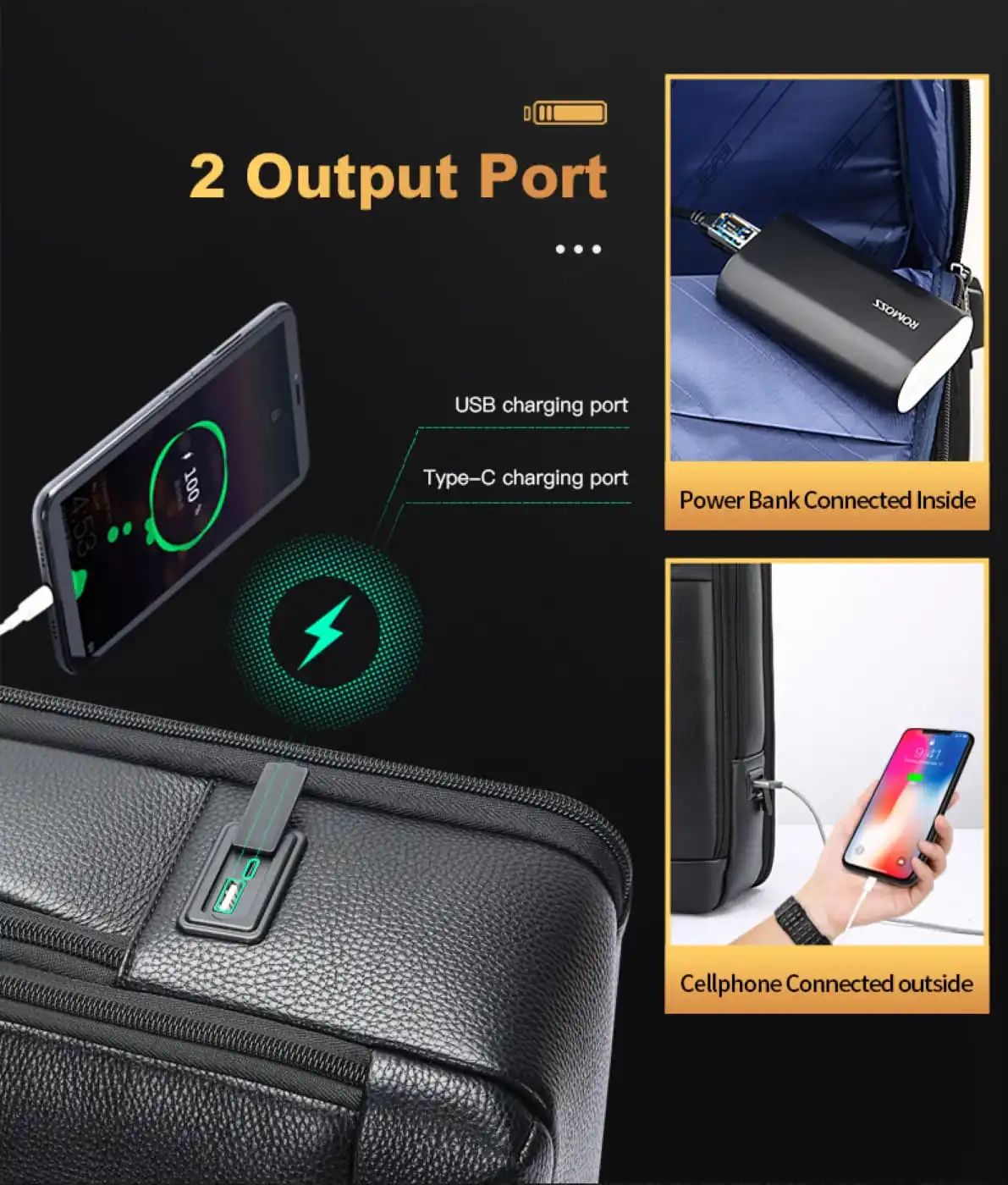 Δερμάτινο Σακίδιο πλάτης Αντικλεπτικό 24L Laptop 15,6” Bopai 61-120761 μαύρο