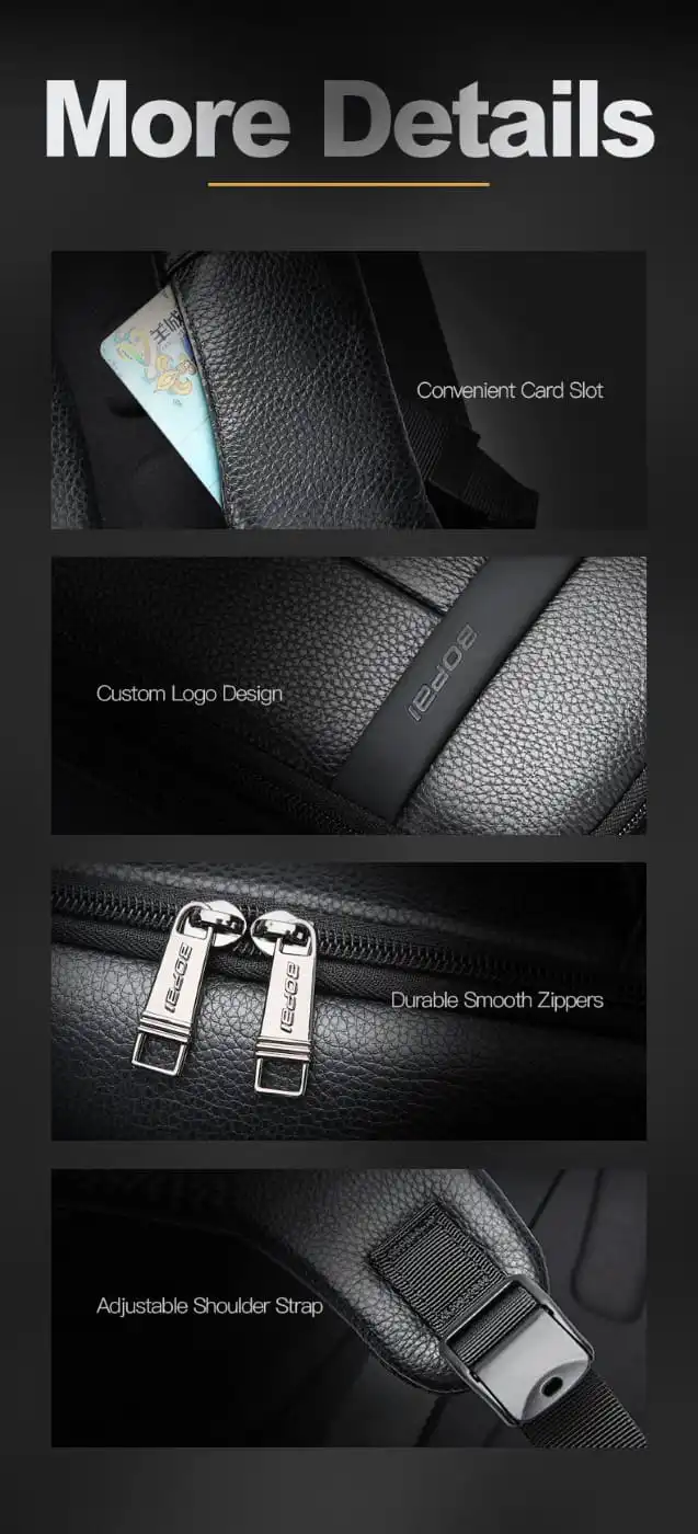 Δερμάτινο Σακίδιο πλάτης Αντικλεπτικό 24L Laptop 15,6” Bopai 61-120761 μαύρο