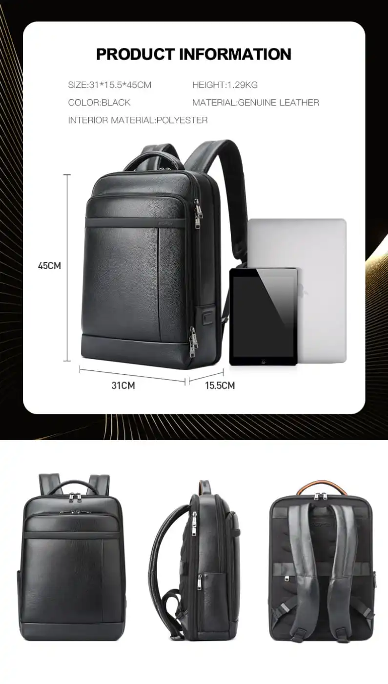 Δερμάτινο Σακίδιο πλάτης Αντικλεπτικό 24L Laptop 15,6” Bopai 61-120761 μαύρο