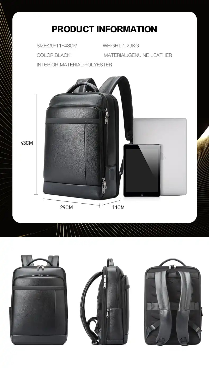 Δερμάτινο Σακίδιο πλάτης Αντικλεπτικό 24L Laptop 15,6” Bopai 61-120761 μαύρο