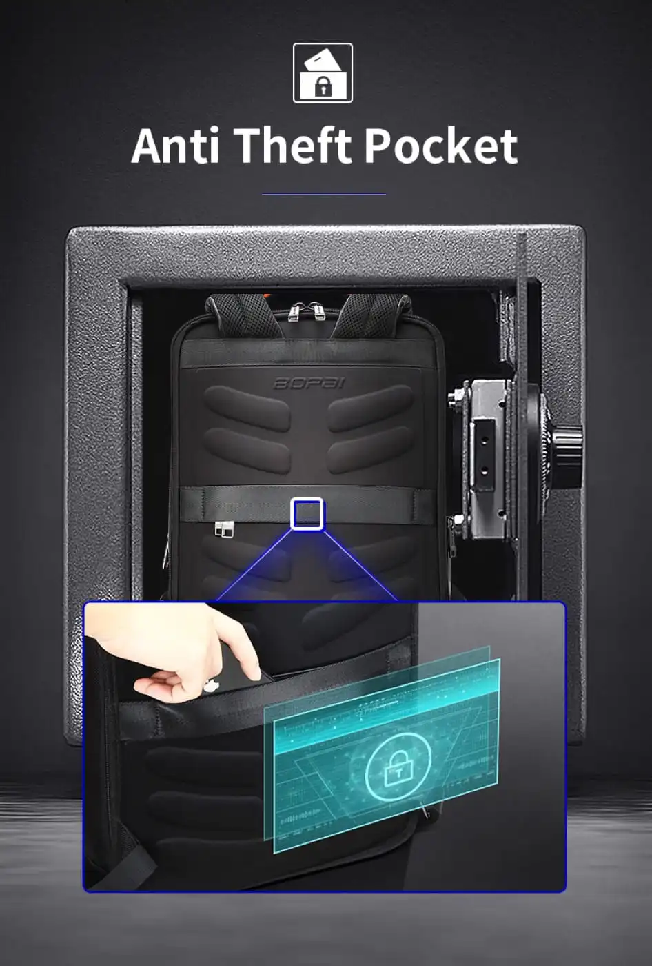 Δερμάτινο Σακίδιο πλάτης Αντικλεπτικό 24L Laptop 15,6” Bopai 61-121561 μαύρο