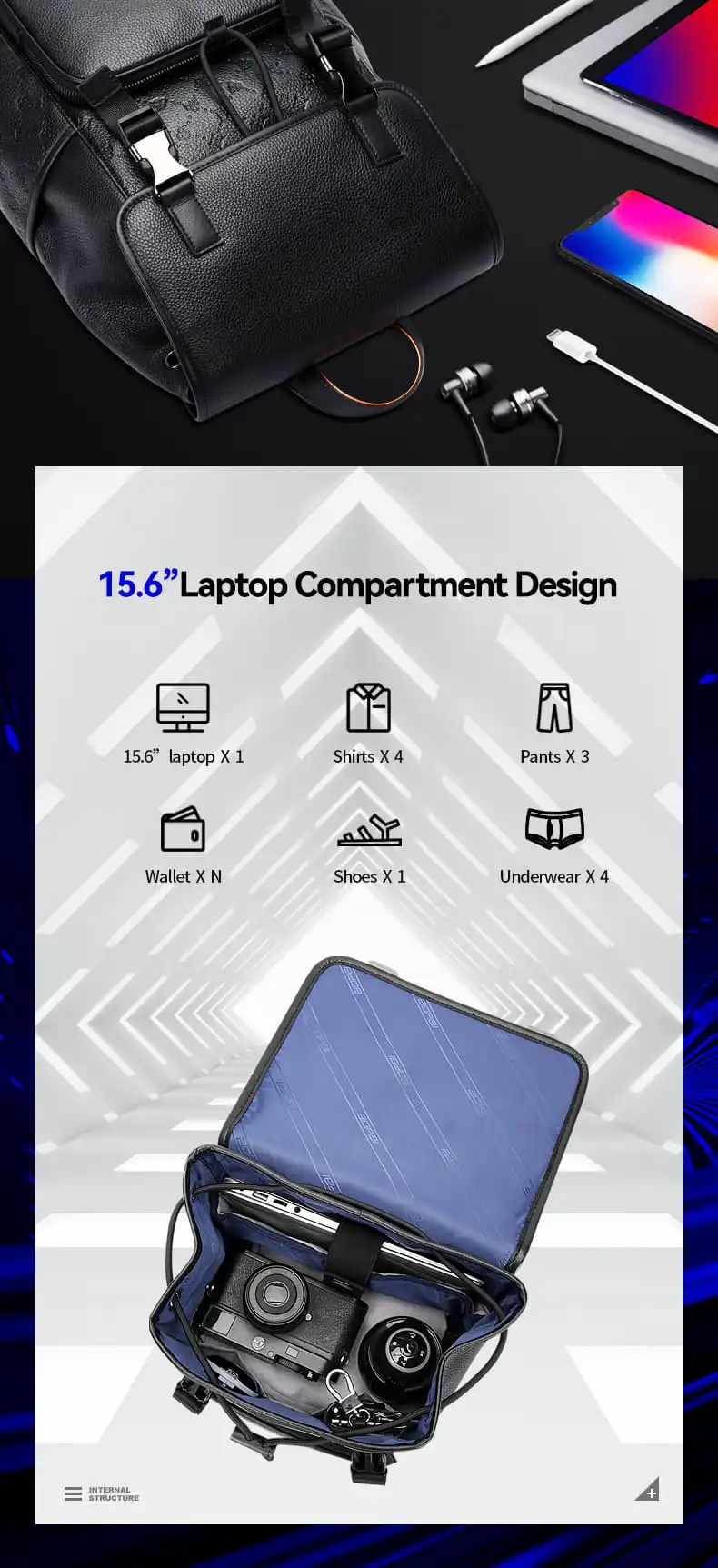 Σακίδιο πλάτης Δερμάτινο 20L Laptop 15,6” Bopai 61-128811 μαύρο