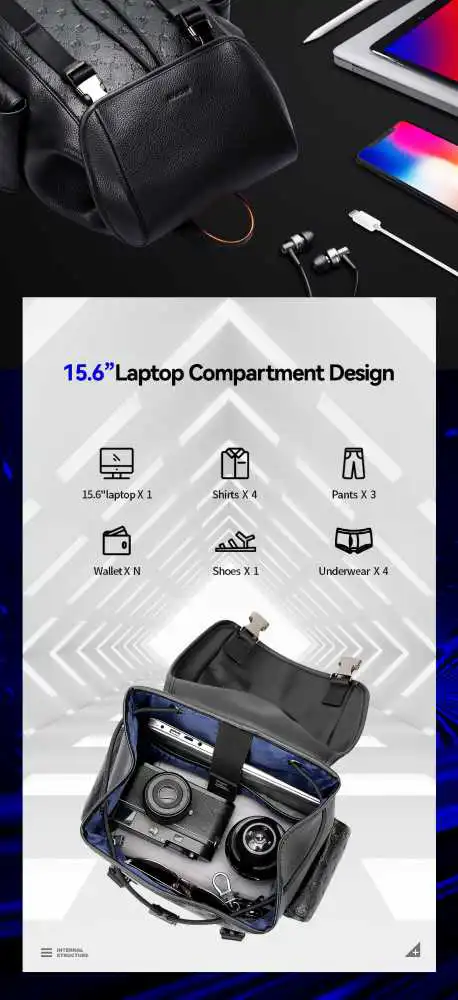 Δερμάτινο Σακίδιο 18L Laptop 15,6” Bopai 61-128821 μαύρο