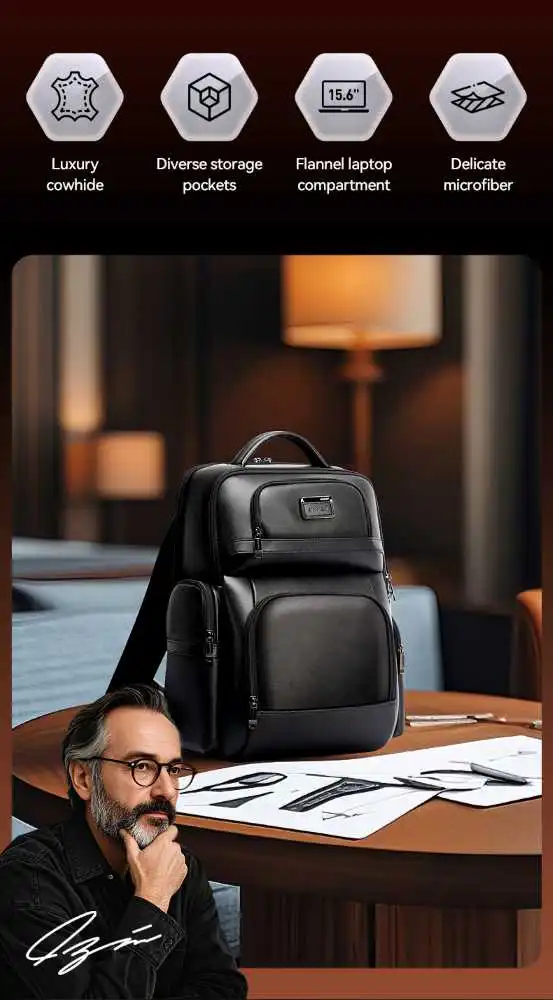 Δερμάτινο Σακίδιο 20L Laptop 15,6” Bopai 61-131601 μαύρο