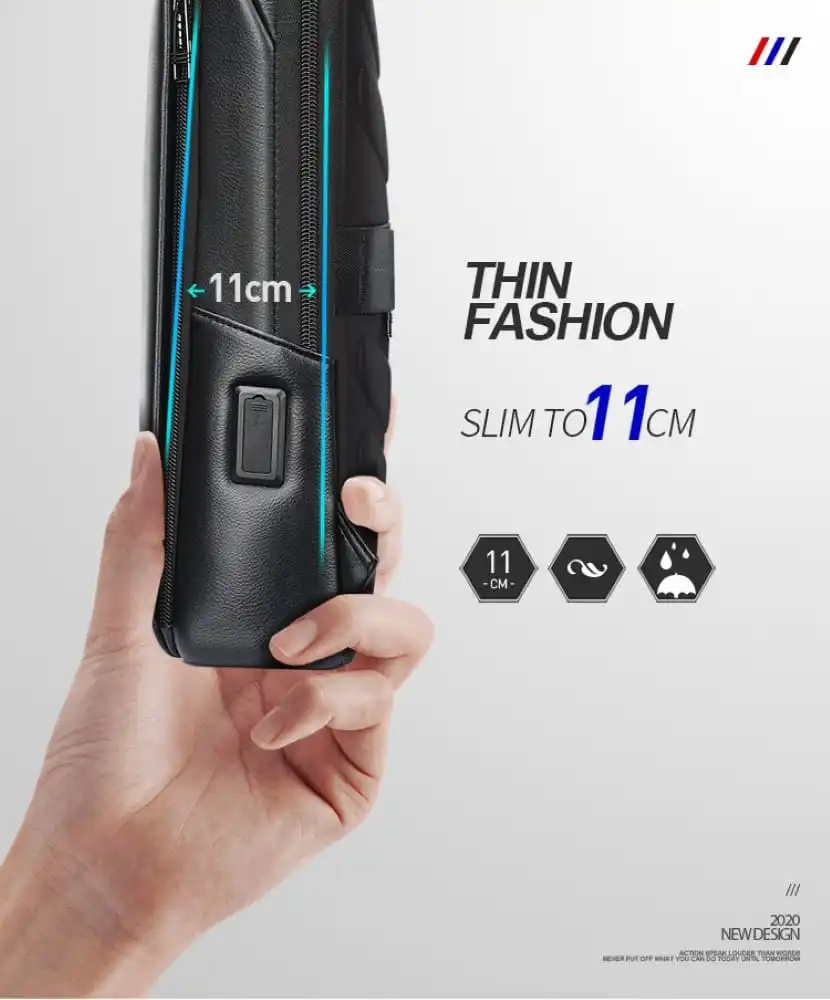 Δερμάτινο Σακίδιο πλάτης Αντικλεπτικό 21L Laptop 15,6” Bopai 61-52711 μαύρο