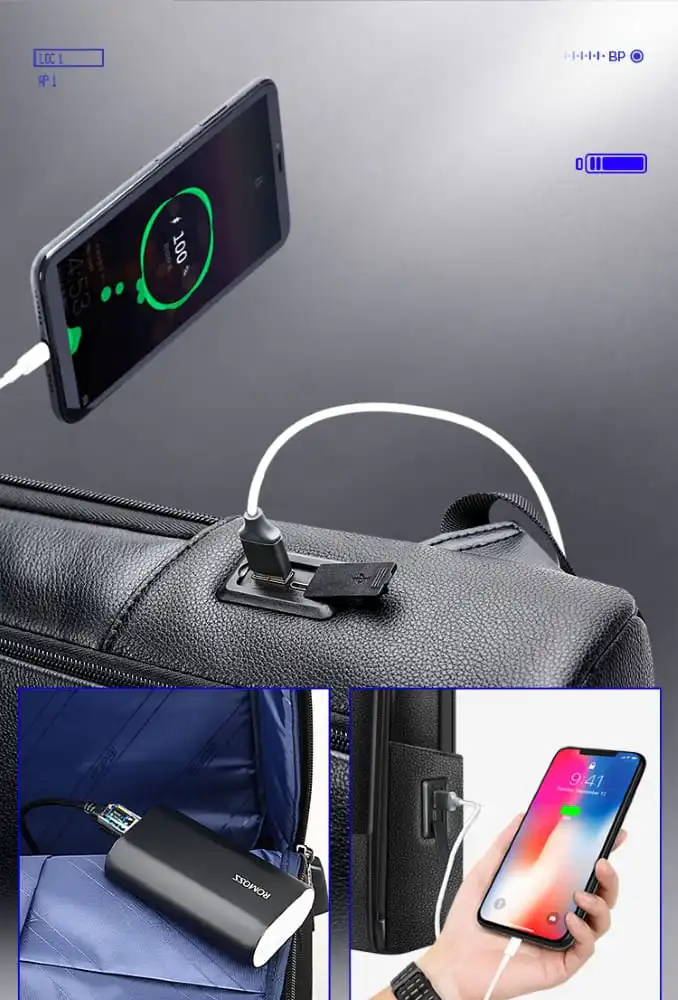 Δερμάτινο Σακίδιο πλάτης Αντικλεπτικό 21L Laptop 15,6” Bopai 61-52711 μαύρο