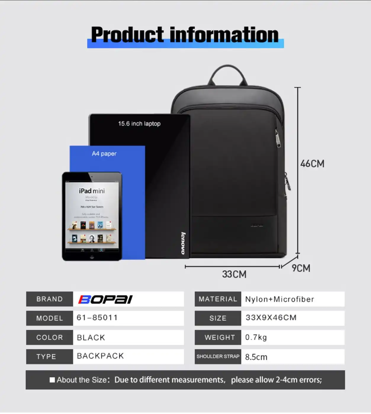 Σακίδιο πλάτης Αντικλεπτικό 16L Laptop 17” Bopai 61-85011 μαύρο