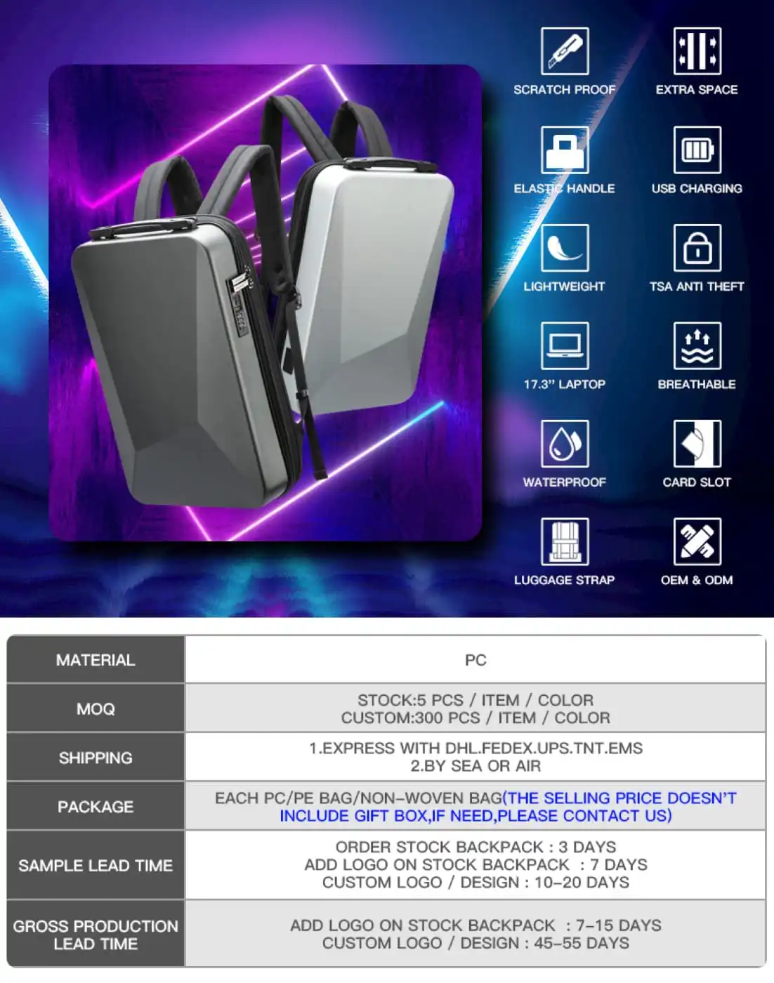 Σακίδιο πλάτης Αντικλεπτικό 22L Laptop 17,3 Bopai 61-93319A μαύρο