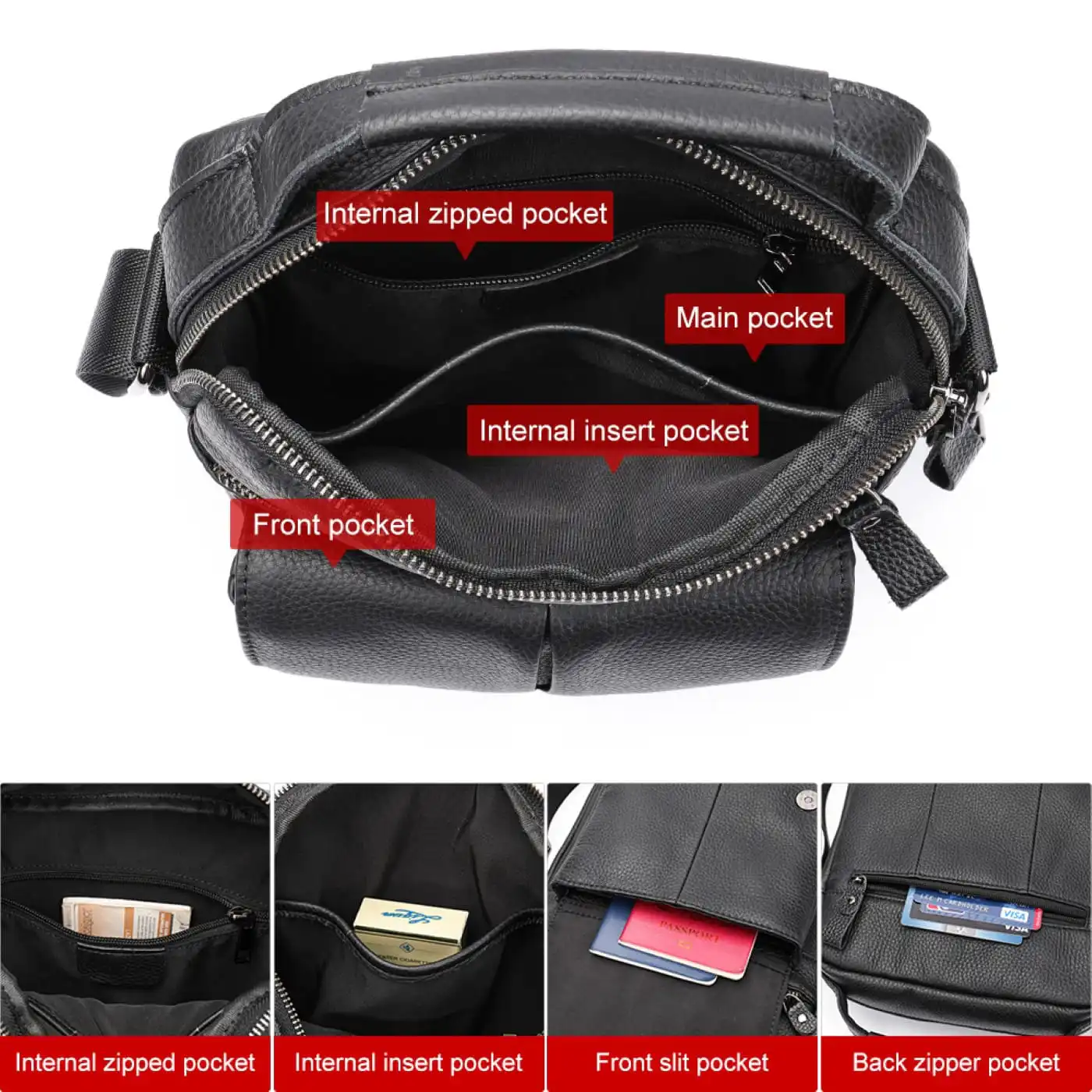 Δερμάτινο τσαντάκι ώμου Cardinal 6109 μαύρο