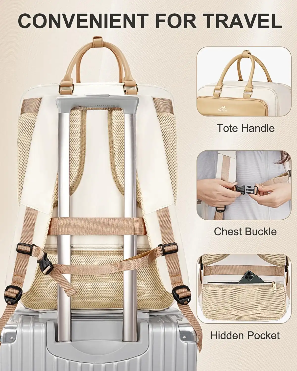 Σακίδιο πλάτης Travel Carry on 52L Laptop 17,3” Matein 6131 μπεζ