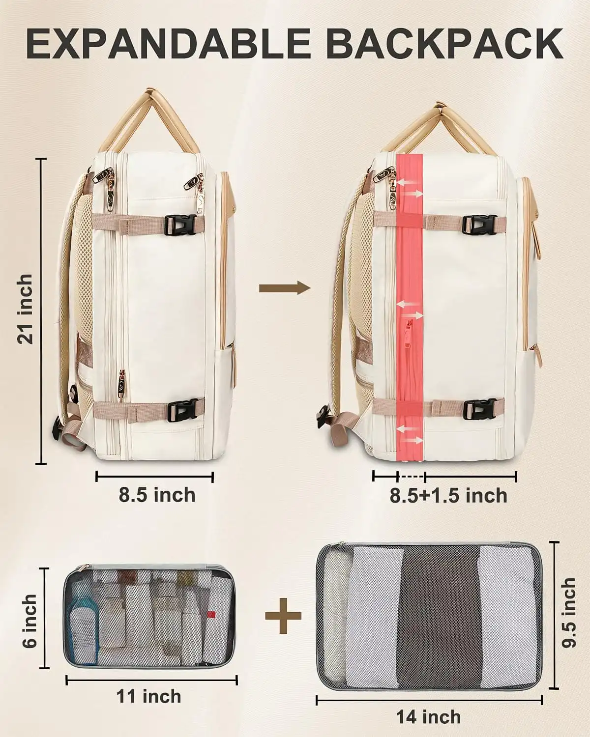 Σακίδιο πλάτης Travel Carry on 52L Laptop 17,3” Matein 6131 μπεζ