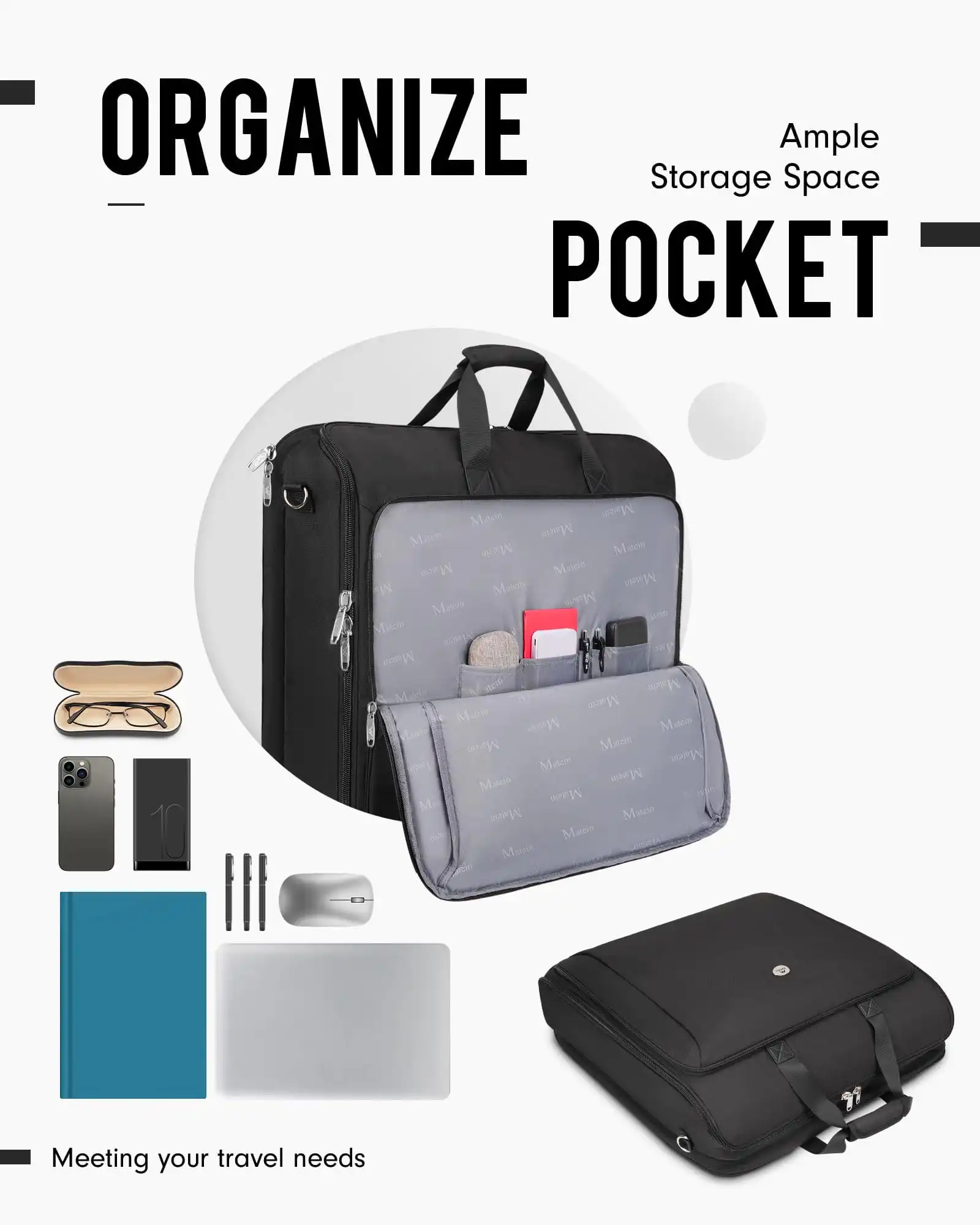 Υφασμάτινη Τσάντα ενδυμάτων κοστουμιού Matein 43L 6185 μαύρο