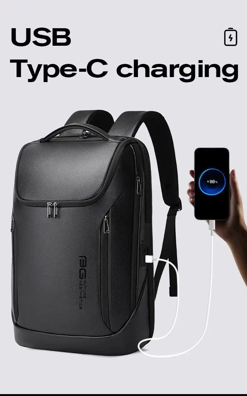 Δερμάτινο Σακίδιο πλάτης 24L Laptop 15,6” Bange 6623 μαύρο